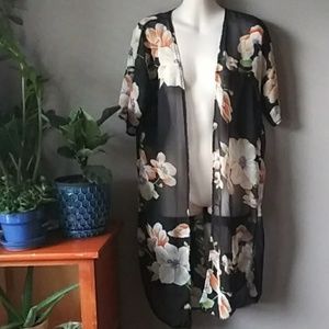 🌷🌷🌷Black floral sheer long cardigan